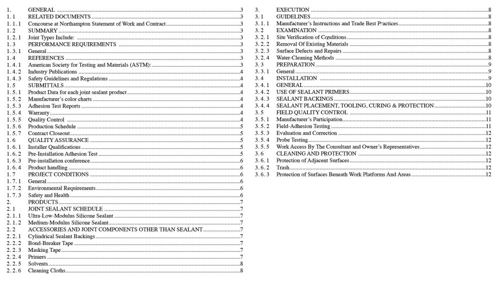 sealant spec TOC