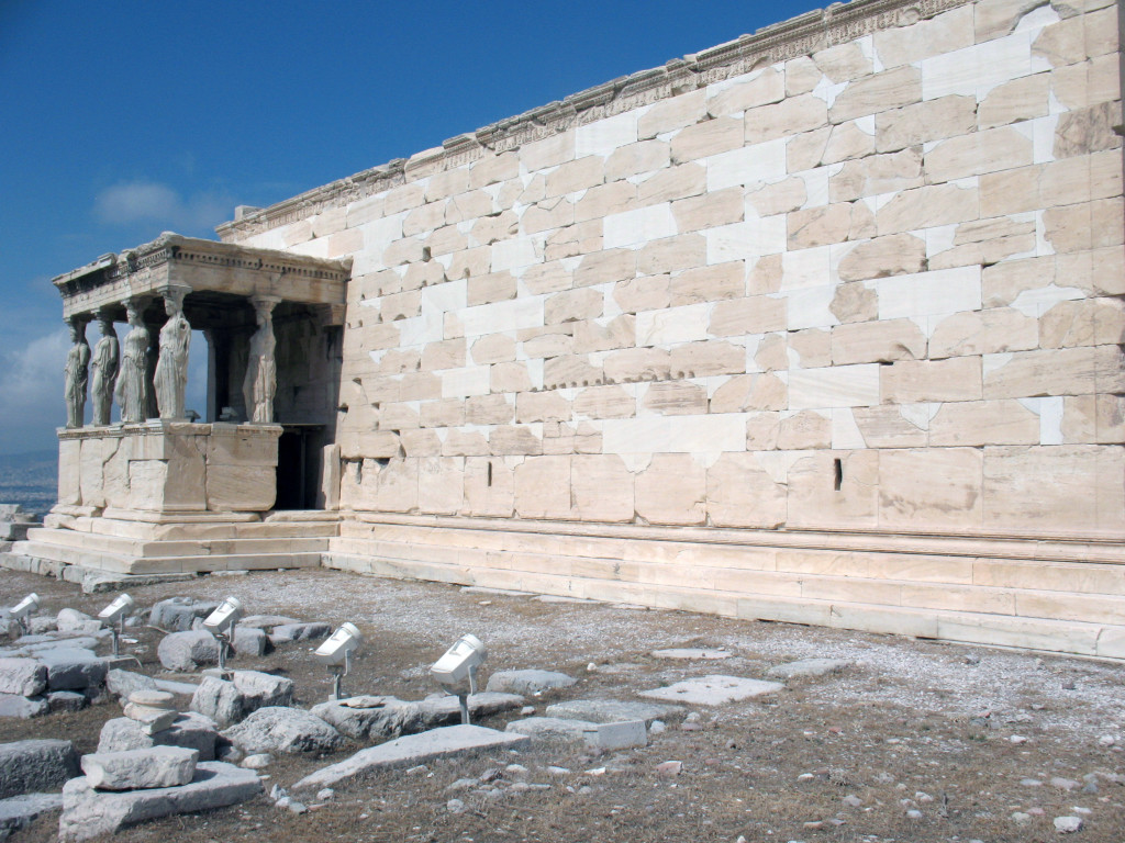South Wall, adjacent to the Porch of the Maidens, of the Erechtheion on the Acropolis, Showing "Dutchman" Repairs (photo © JVS Building Services, LLC & Rob Crimmins)