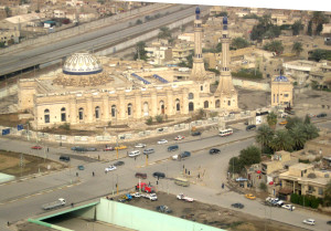aerial of a mosque in Baghdad, Iraq