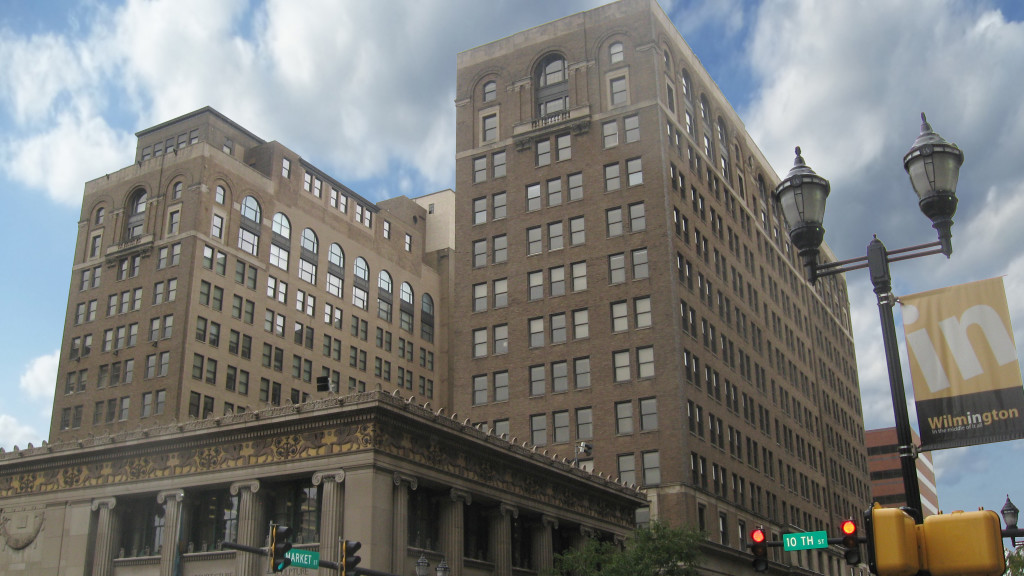 The Delaware Trust Building in Wilmington, Delaware is on the National Registry of Historic Places. This picture was taken from Market Street at 10th Street, one block northeast of the building. (photo © JVS Building Services, LLC & Rob Crimmins)